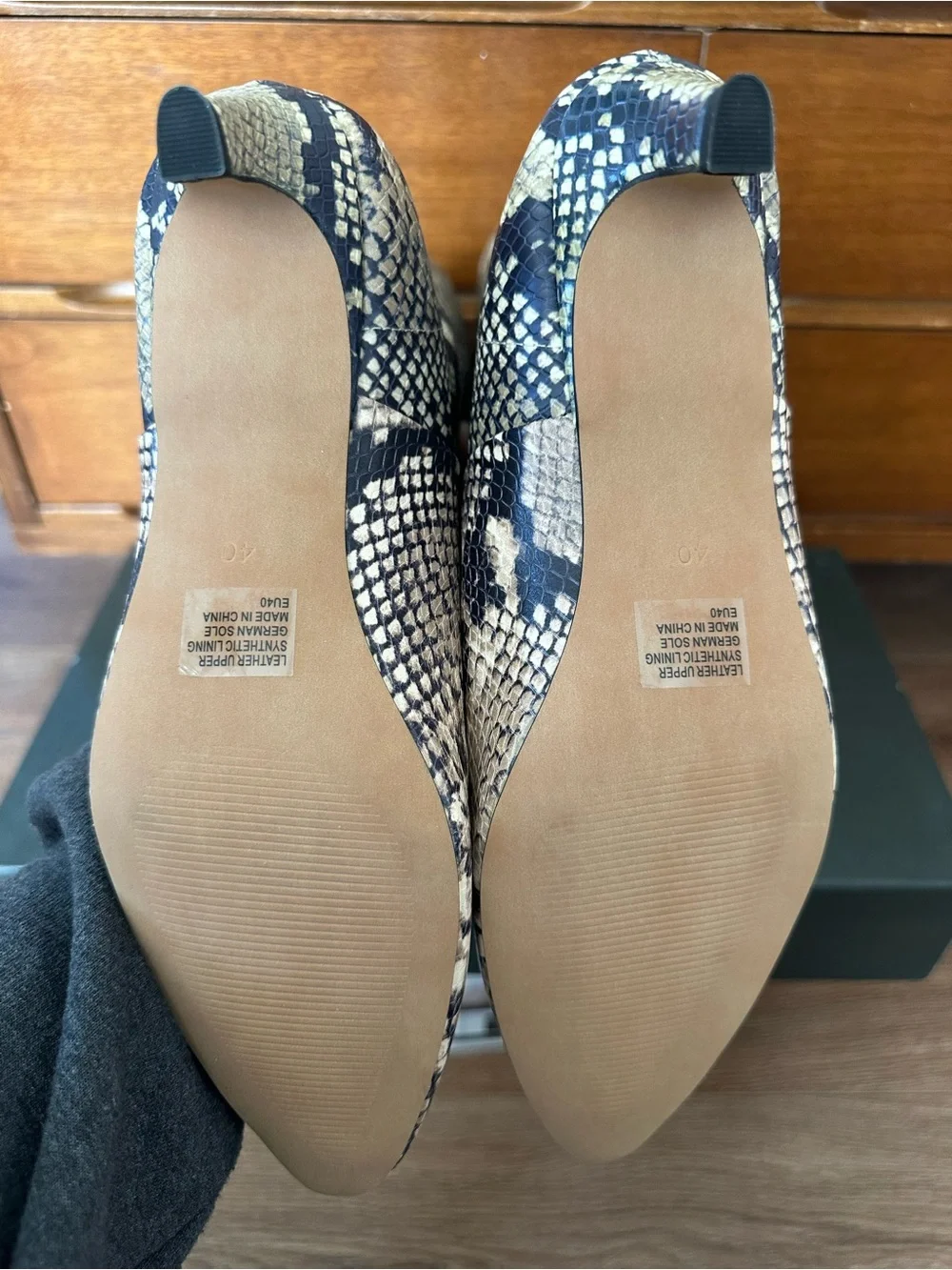 Anthropologie Beige and Black Snake-Print Over-the-Knee Boots